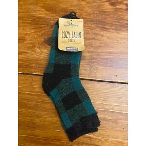 Northeast Cozy Cabin Socks Womens Medium Green Buffalo Check Crew Socks NWT Warm